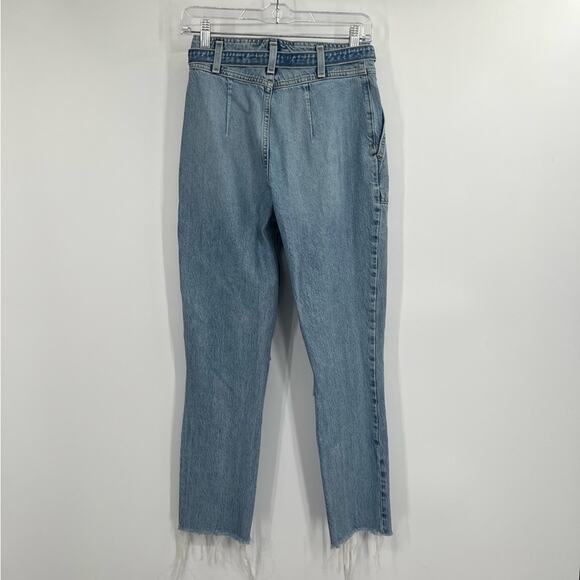 Abercrombie & Fitch High Rise Mom Jeans Raw Hem Belted - Picture 5 of 7